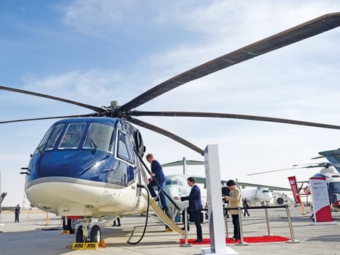 Russian Helicopters MI-38 displayed at Dubai Airshow 2019 at Dubai World Central in Dubai. 17th November 2019.