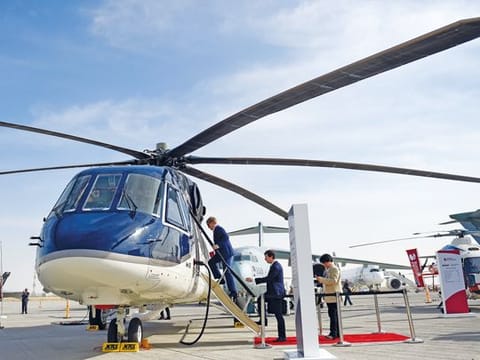 Russian Helicopters MI-38 displayed at Dubai Airshow 2019 at Dubai World Central in Dubai. 17th November 2019.