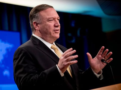 Secretary of State Mike Pompeo speaks at a news conference at the State Department in Washington, Monday, Nov. 18, 2019.