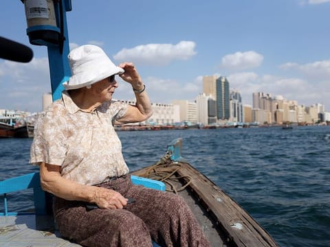 Lady Margaret Bullard, 90, had feelings of nostalgia as she took an abra ride along Dubai Creek. 