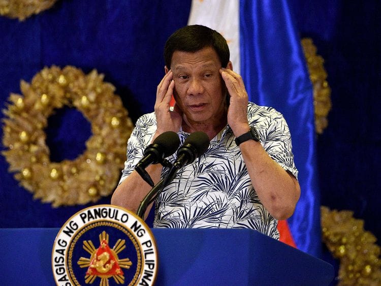 File photo of President Rodrigo Duterte taken during a press conference at Malacanang Palace in Manila on November 19, 2019.