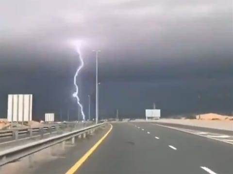 A reader caught this lightning bolt in Ajman on Wednesday, November 20, 2019. UAE authorities warned residents not to visit wadis, and avoid crossing through valleys.