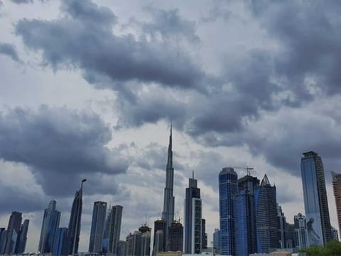 Dark clouds over Sheikh Zayed Road in Dubai.