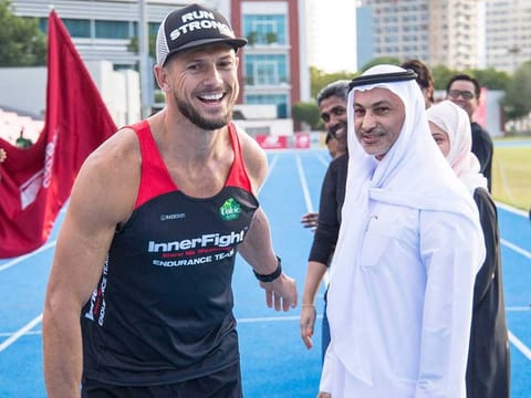 'Marathon man' Marcus Smith ran 206.9 km in 24 hours to inaugurate the  new athletics track at Sports Village, Dubai Sports City.