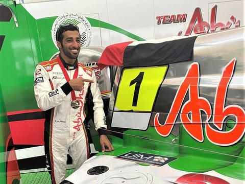 A beaming Rashed Al Qemzi of Team Abu Dhabi after their win on the home waters. 