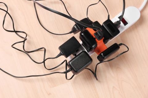 Wall chargers plugged in gang socket.