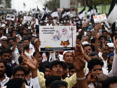 Protesters take part in a demonstration against India's new citizenship law in Chennai