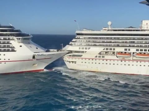 Carnival Glory cruise ship crashes into Carnival Legend at Cozumel cruise port, Mexico December 20, 2019 in this still image taken from a video obtained from social media. Matthew Bruin via REUTERS THIS IMAGE HAS BEEN SUPPLIED BY A THIRD PARTY. MANDATORY CREDIT: MATTHEW BRUIN. NO RESALES. NO ARCHIVES.