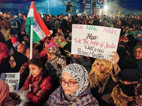 Protesters gather at Shaheen Bagh to oppose the amended Citizenship Act, in New Delhi, Tuesday, Dec. 31, 2019.