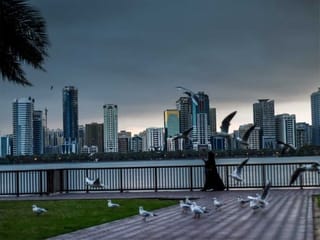 Early morning rain and dark clouds over UAE skies