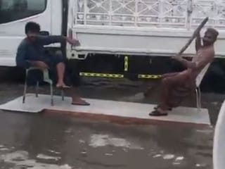Video: Wooden planks, trolleys, inflatable rafts and jet skis, UAE residents get creative to navigate flooded areas