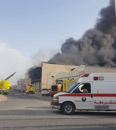 The sponge materials warehouse that caught fire in Ajman on Sunday morning
