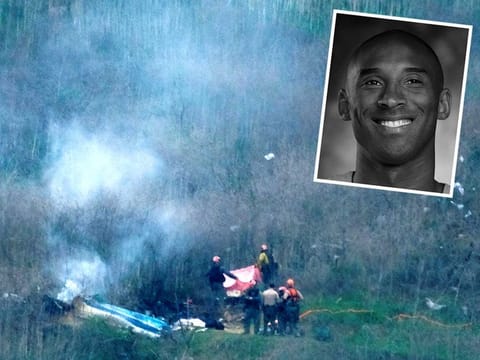 The site of the helicopter crash that killed basketball star Kobe Bryant (inset).