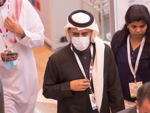 A visitor wearing a mask at the Arab Health expo in Dubai on Wednesday. Photo for illustrative purpose only 