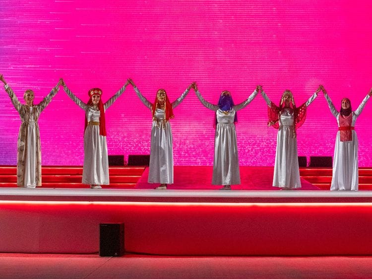 Performers during the opening ceremony of the fifth edition of Arab Women Sports Tournament (AWST) on Sunday