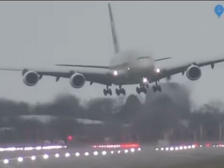 An Etihad A380 crosswind