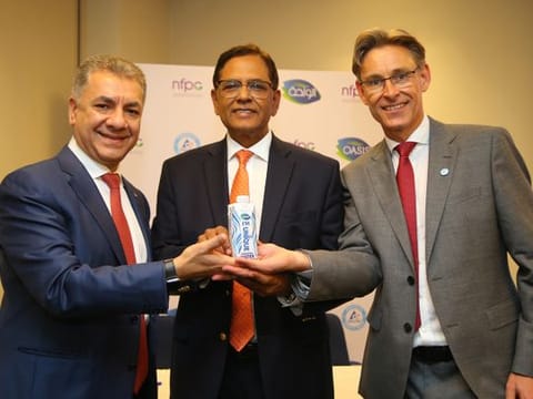 From left: Amar Zahid, President of Tetra Pak, GME&A; Iqbal Hamzah, Group CEO of NFPC; and Niels Hougaard, Managing Director of Tetra Pak, Arabia