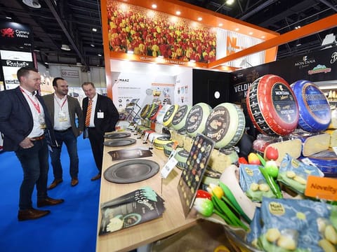 Visitors at the Veldhuyzen Kaas Stand at the Gulfood 2020 Exhibition being held at the Dubai World Trade Center. 