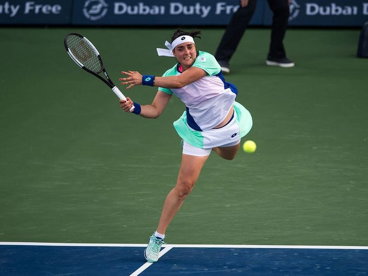 Ons Jabeur of Tunisia  in action agianst Alison Riske of USA