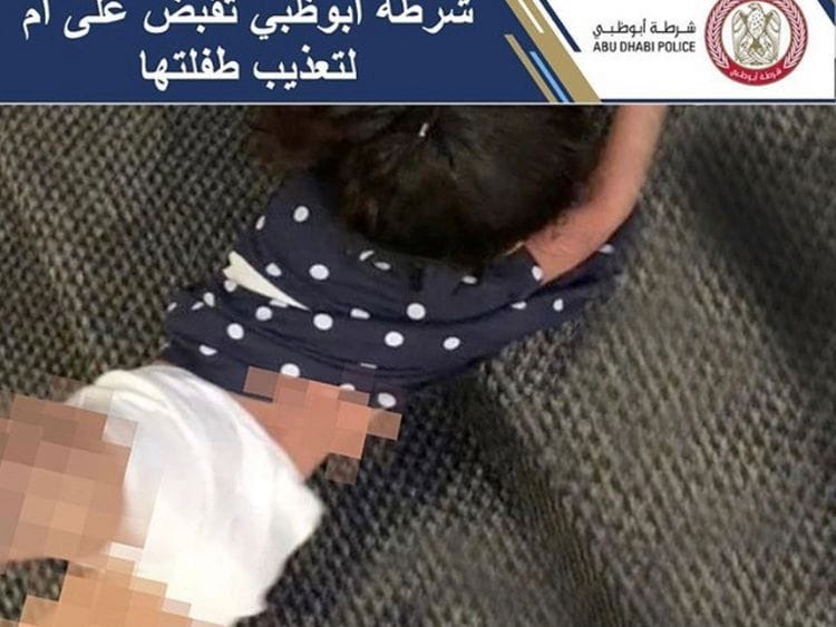 Abu Dhabi Police Instagram post of child being beaten by mother 