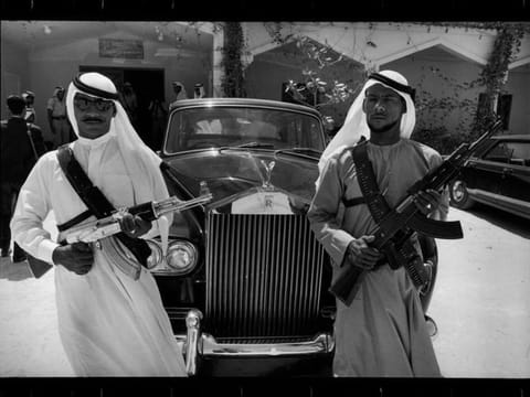 Security guard the famed Rolls Royce Phantom in 1968 in Abu Dhabi 