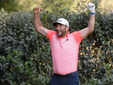 Jon Rahm celebrates after a hole-in-one on the 17th hole during the third round of the WGC - Mexico Championship golf tournament at Club de Golf Chapultepec. 