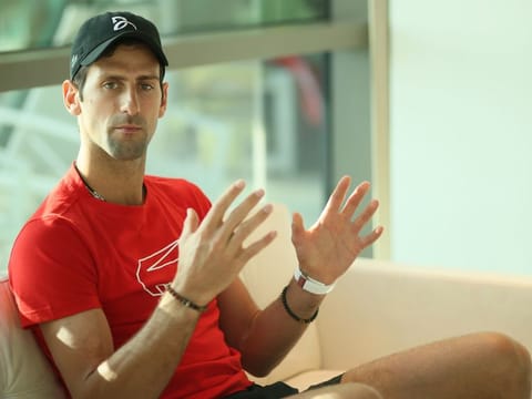 World No.1 Novak Djokovic interacts with the media on the eve of Dubai Duty Free Tennis Championships on Sunday. 