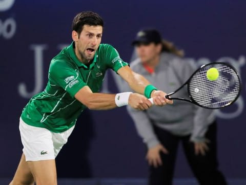 Serbia's Novak Djokovic in action during his second round match against Germany's Philipp Kohlschreiber at  Dubai Duty Free Men's Open on Wednesday. Reuters