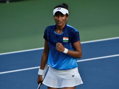 Rutuja Bhosale of India in action during her Fed Cup campaign earlier this week.