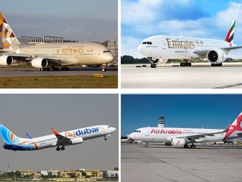 UAE airlines clockwise, Etihad, Emirates, Fly Dubai and Air Arabia  