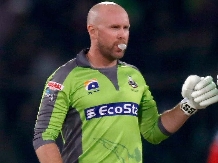 Ben Dunk celebrates after taking Qalandars to victory