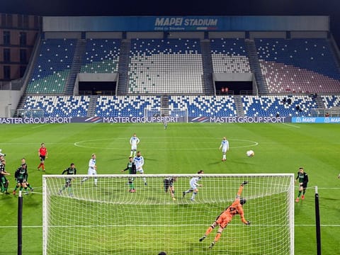 A view of the empty stands at the Mapei stadium as the Serie A match between Sassuolo and Brescia is being played behind closed doors in early March.