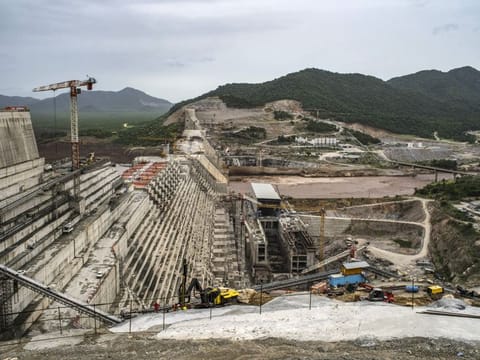 Construction of the Renaissance Dam on the Nile River is underway in Ethiopia on June 24, 2018. 