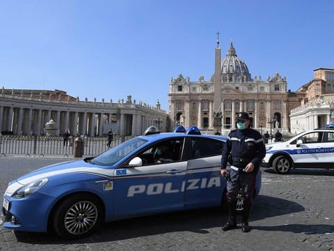 A police officer near the St. Peter's Square, on the sixth day of an unprecedented lockdown across of all Italy imposed to slow the outbreak of coronavirus in Rome, on March 15, 2020. 