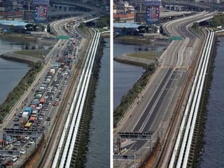 Before and after the coronavirus: Scenes from normally busy places