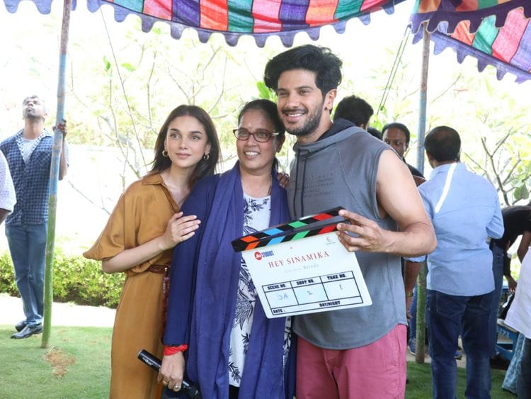 choreographer turned director Brinda with Aditi Rao Hydari and Dulquer Salmaan-1585113691715