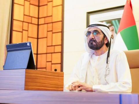 His Highness Sheikh Mohammed Bin Rashid Al Maktoum, Vice-President and Prime Minister of the UAE and Ruler of Dubai, chairs UAE's second virtual cabinet meeting