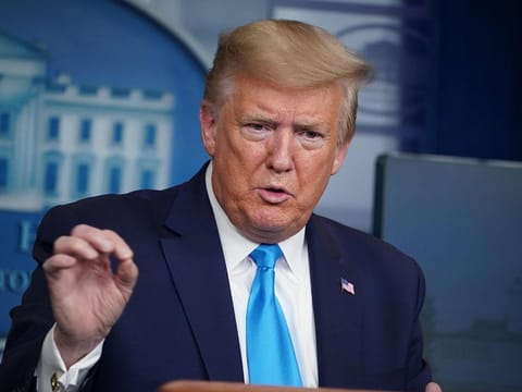 US President Donald Trump speaks during the daily briefing on the novel coronavirus, COVID-19, in the Brady Briefing Room at the White House on April 7, 2020, in Washington, DC. 