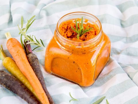 Chicken carrot rosemary purée.
