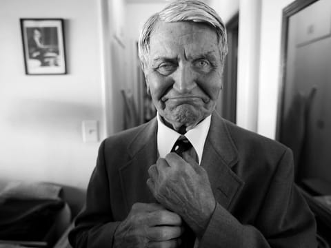 Jazz drummer Steve Hideg gets dressed in his apartment in East Hollywood. "When I was very young I fell in love with jazz and that was all I wanted to do," he said.