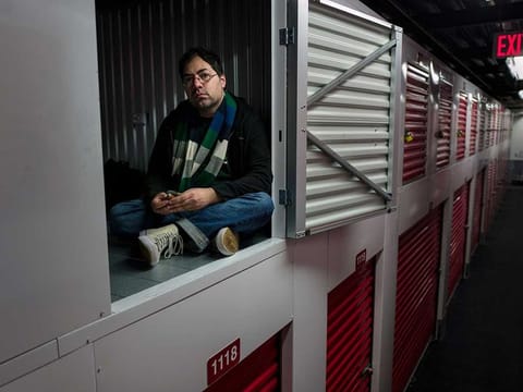 Christian Cascone on April 11, 2020, in the storage space that he rents in New York, where he spends most days because of a risk of infection at the Bronx homeless shelter where he spends his nights. While much of New York City is staying inside due to the coronavirus pandemic, a crisis has taken hold among a population for whom social distancing is nearly impossible: the more than 17,000 men and women, many of them already in poor health, who sleep in roughly 100 group or "congregate" shelters for single adults. 