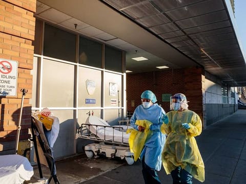 Medical workers at Maimonides Medical Center in New York, April 11, 2020. For the disease that drives the coronavirus pandemic, certain ironclad emergency medical practices have dissolved almost overnight. 