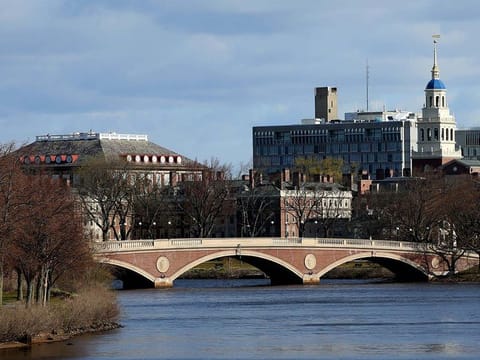 A general view of the Harvard University campus is seen on April 22, 2020 in Cambridge, Massachusetts. 