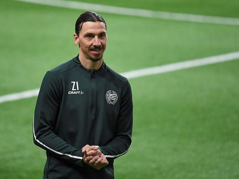 AC Milan's Swedish forward Zlatan Ibrahimovic takes part in a training session of Swedish league team Hammarby IF at Tele 2 Arena on April 17, 2020 in Stockholm.  