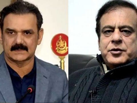 Senator Shibli Faraz (right) has been appointed as the new information minister of Pakistan while Lt General (retired) Asim Bajwa will be special assistant to Prime Minister on Information.  Photo courtesy Geo Tv