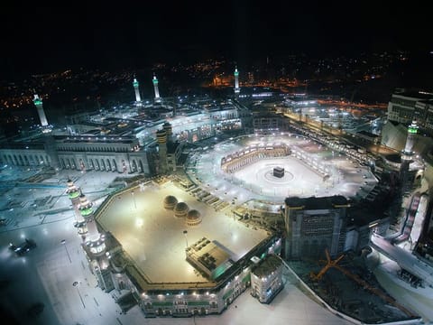 An aerial view of deserted Grand Mosque in Mecca.