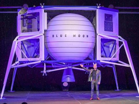 Jeff Bezos introduces Blue Origin's lunar lander in May 2019. 