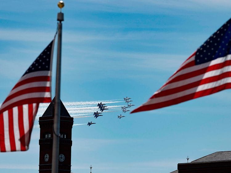 Military jets fly over US cities to salute frontline workers