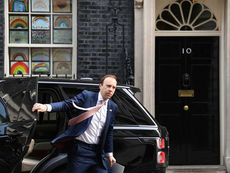 Britain's Health Secretary Matt Hancock arrives in Downing Street