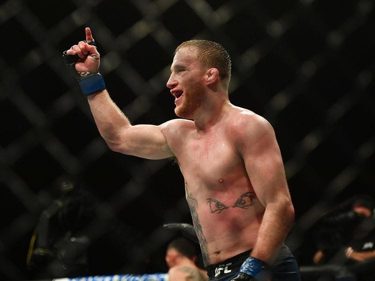 Justin Gaethje celebrates his victory over Tony Ferguson